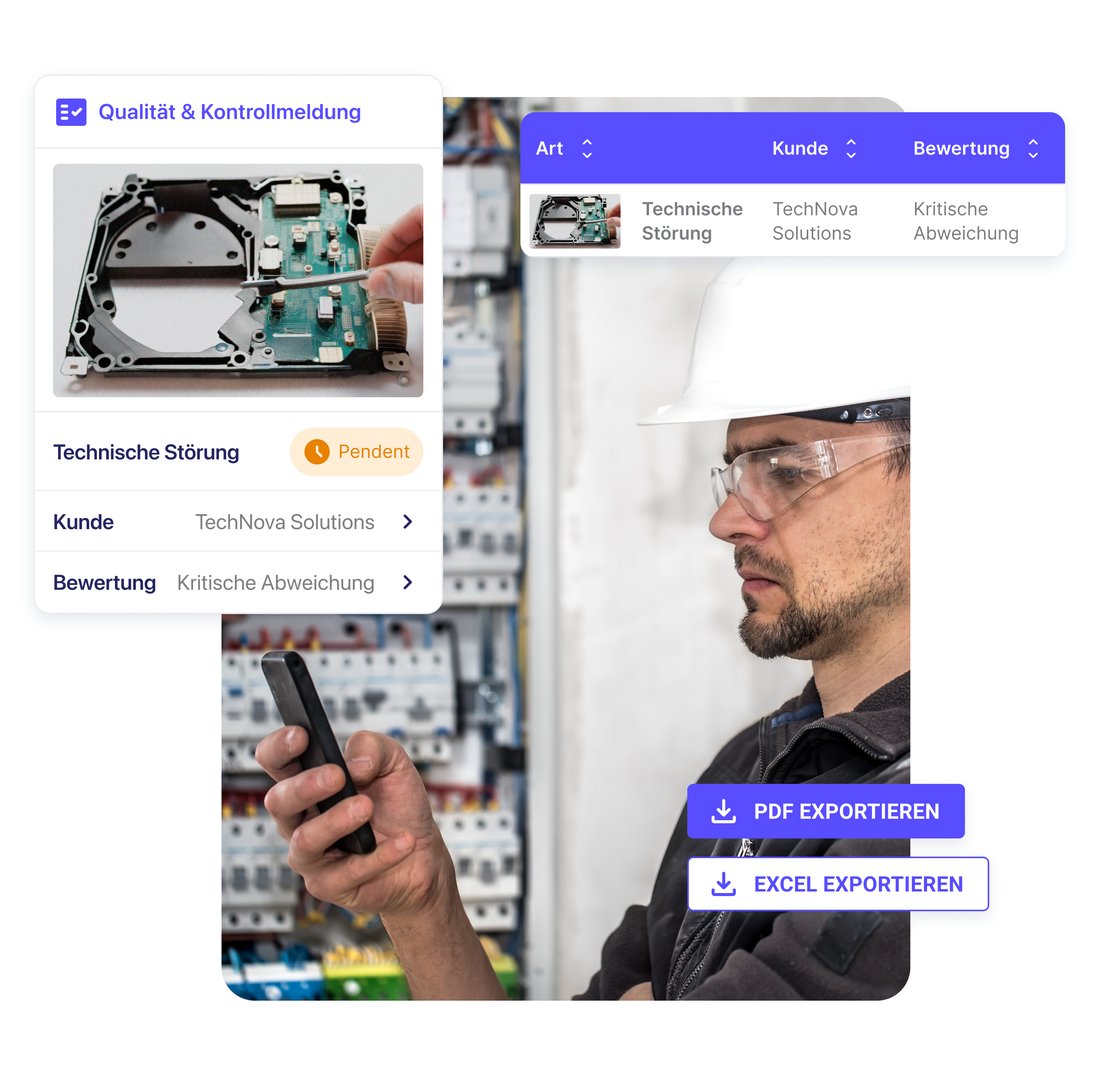Objekt-/Qualitätskontrolle & Berichte, Screenshot in der App