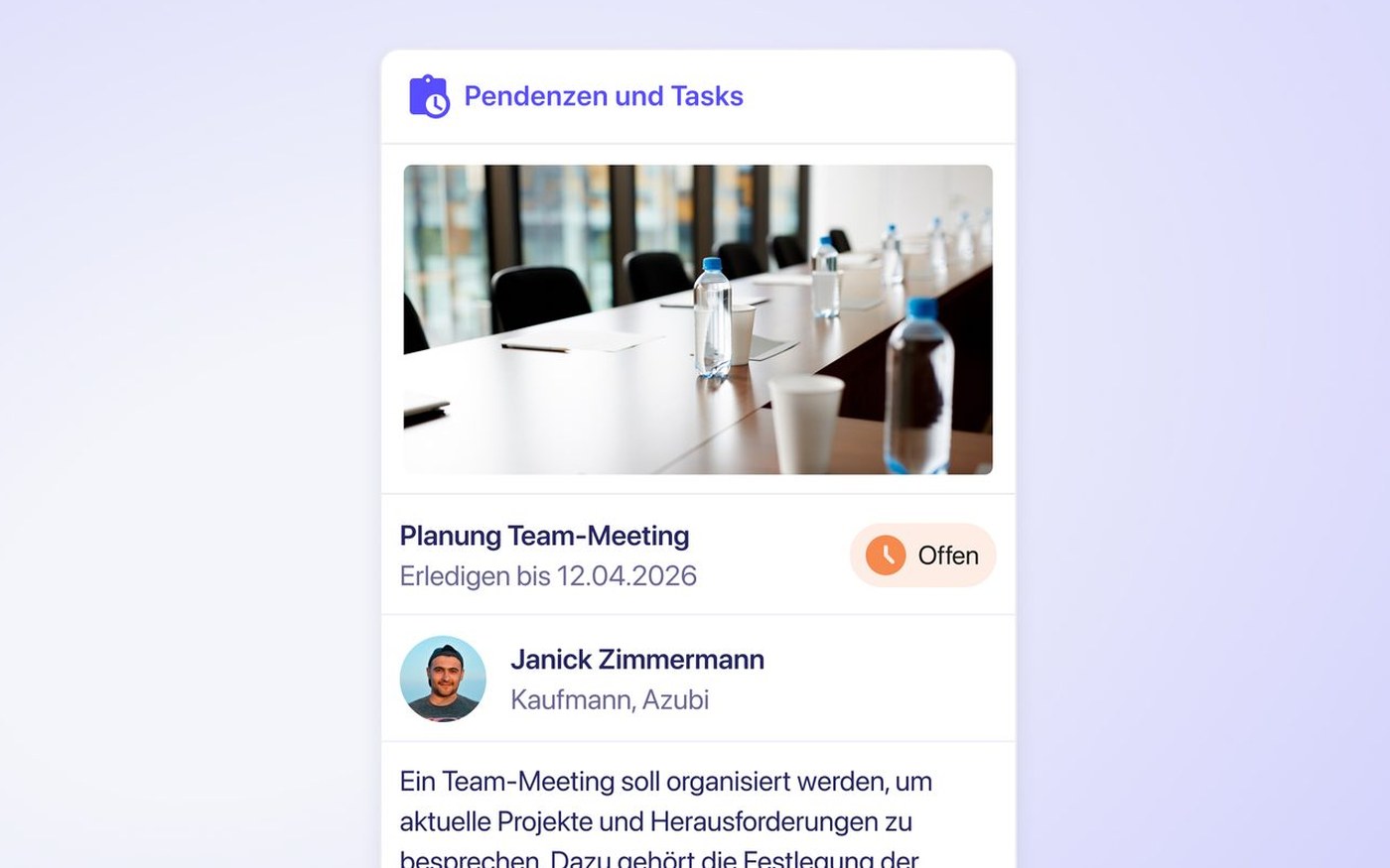 Vorschau Pendenzen Tasks